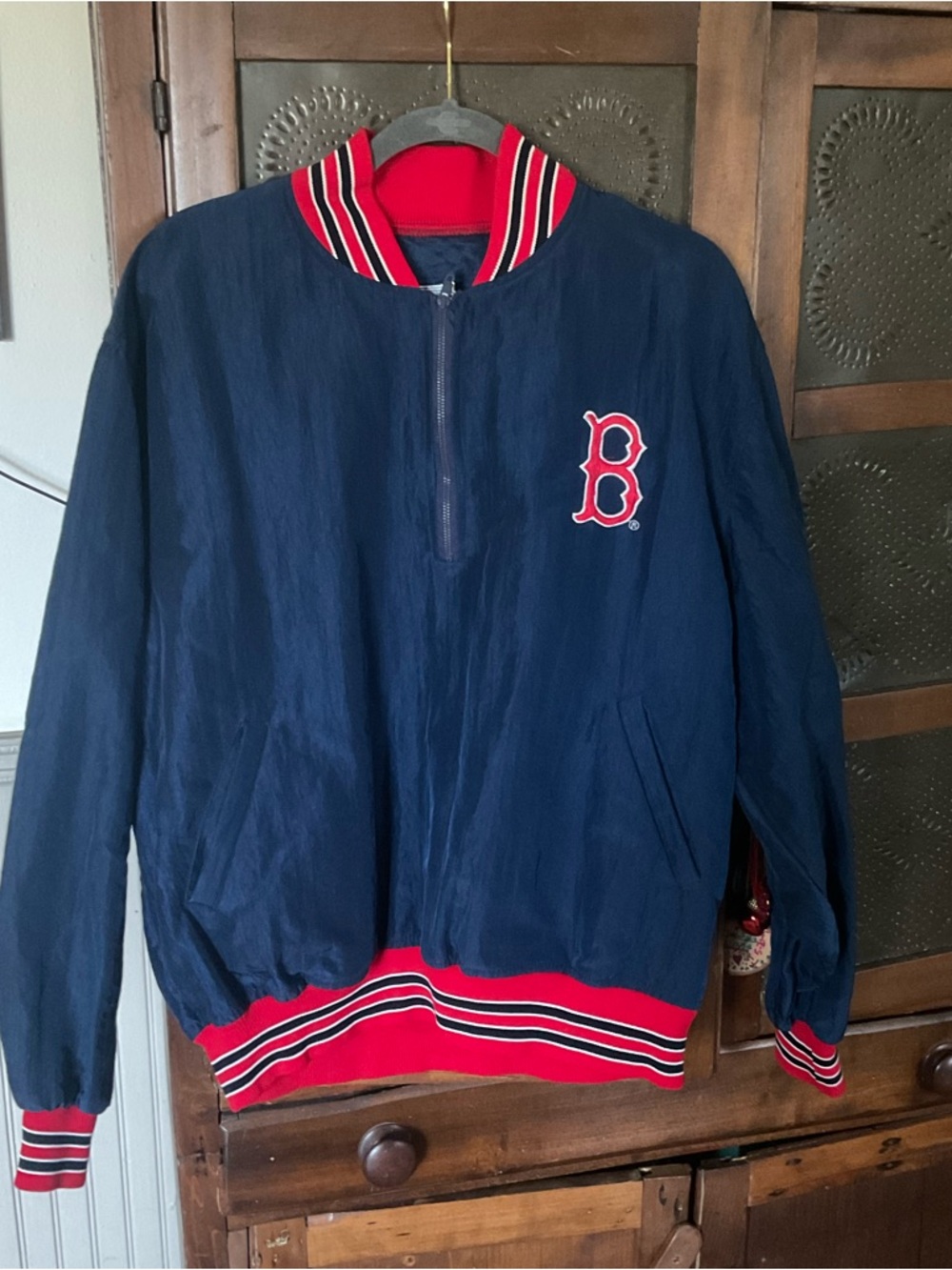 Vintage MLB Boston Red Sox Diamond by Starter Pullover Nylon Jacket L